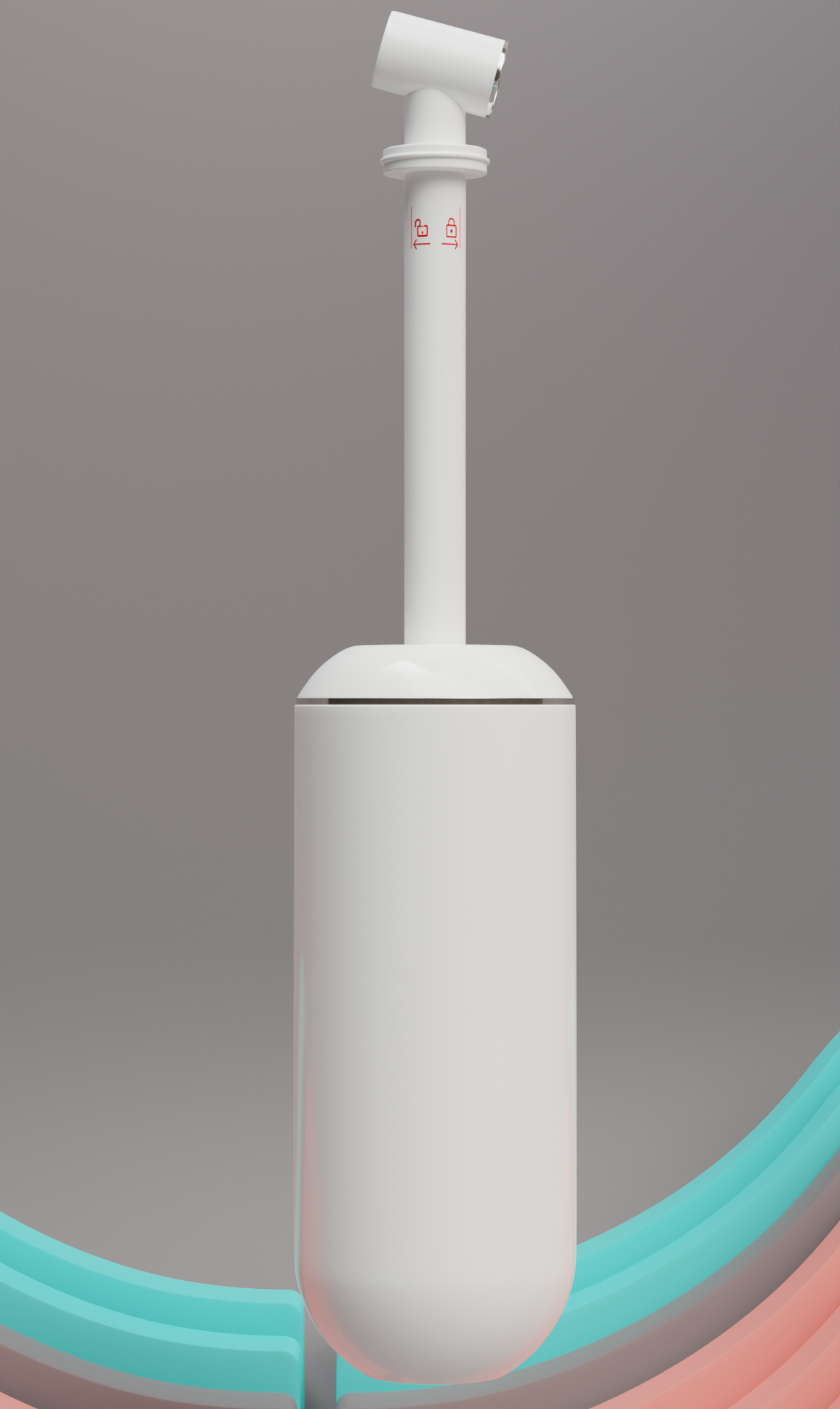 White bidet bottle showing fully extended nozzle in a floating 3D display