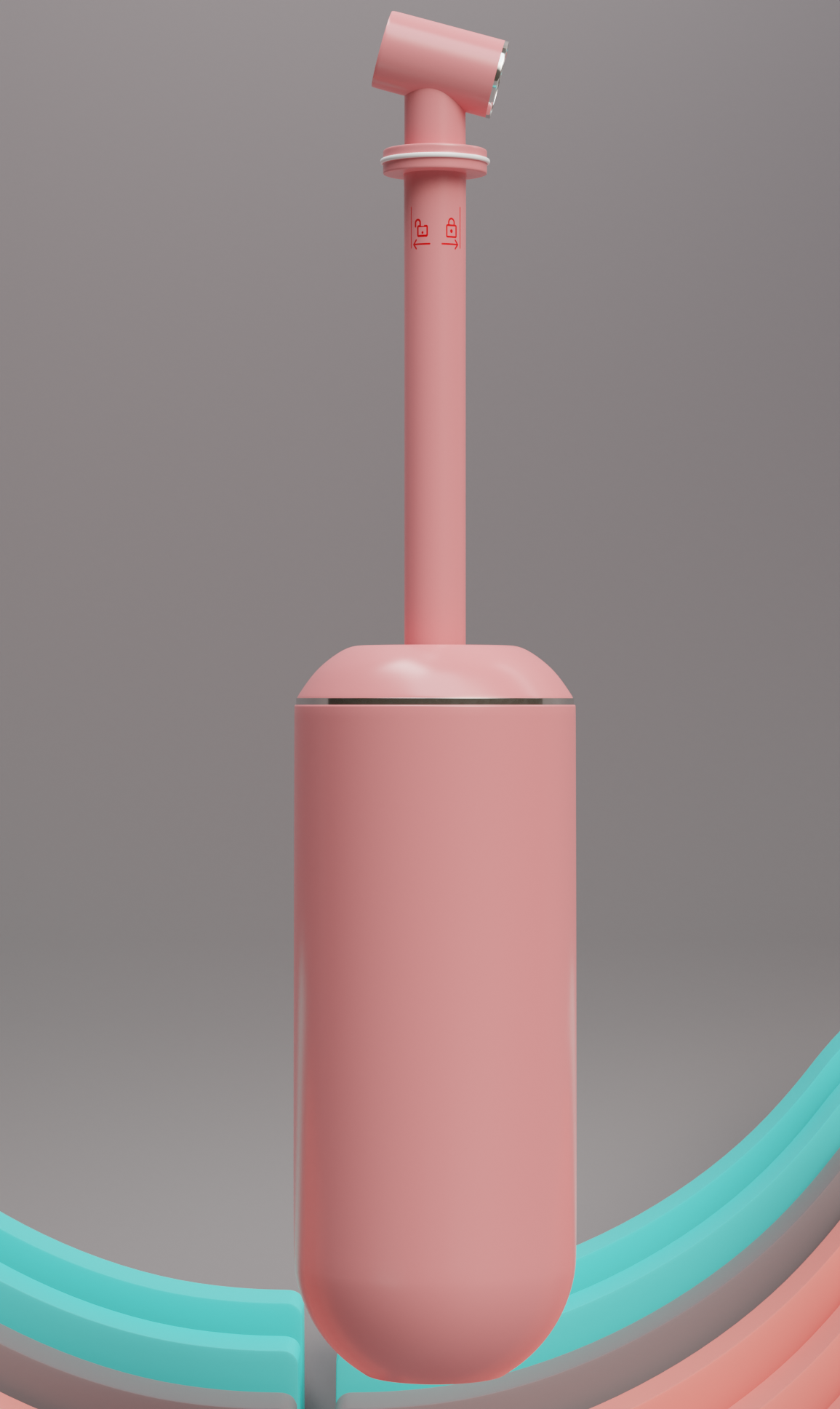 Pink portable bidet in air with nozzle fully pulled and cap open